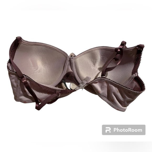 EUC Used 36D underwire Bra polka dot purple with lace trim and adjustable strap - Picture 2 of 4